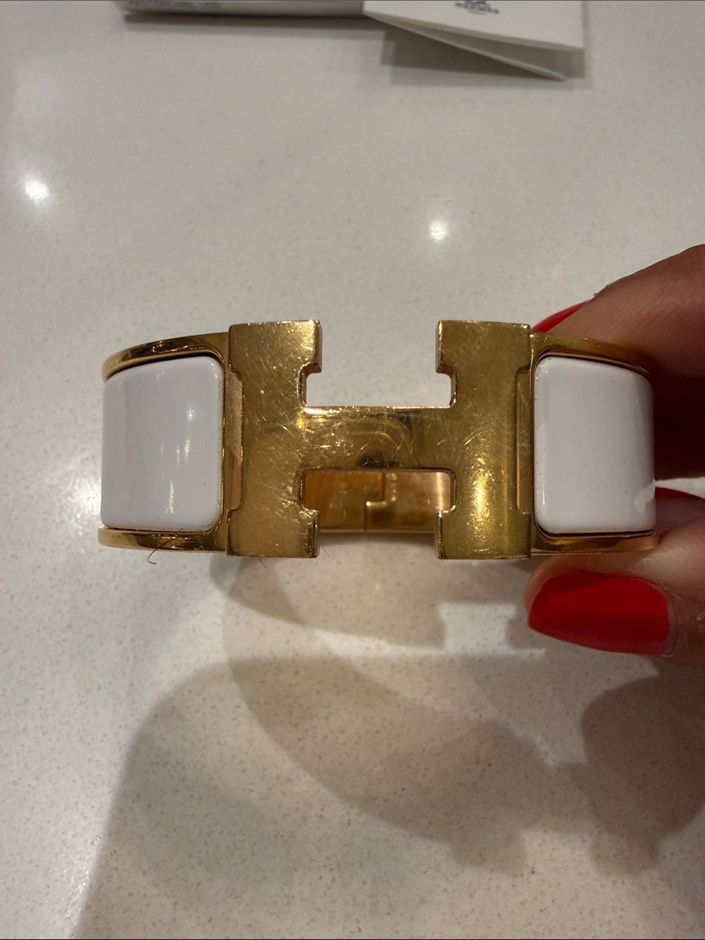 Hermes Gold and White Enamel Clic H Bracelet
